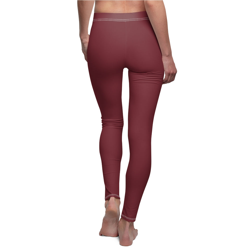 Women's Cut & Sew Casual Leggings Burgundy