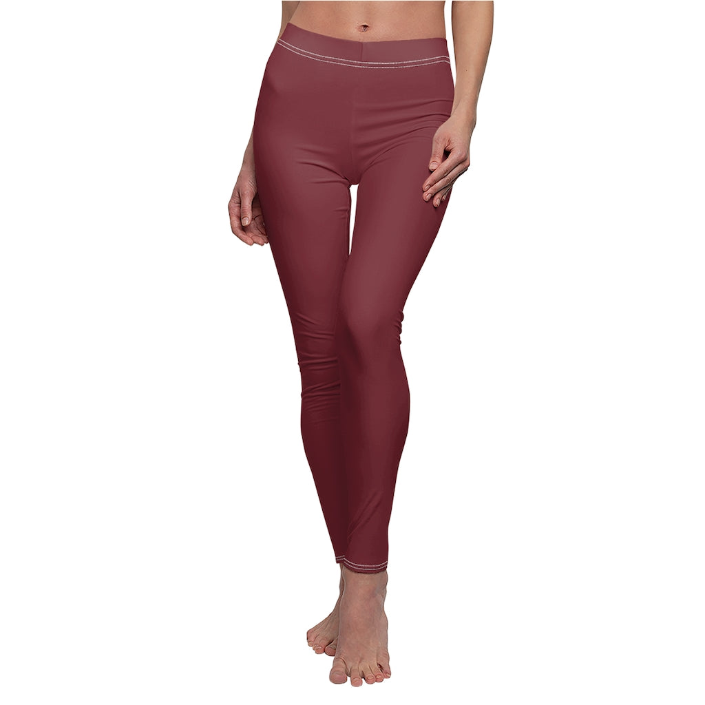 Women's Cut & Sew Casual Leggings Burgundy